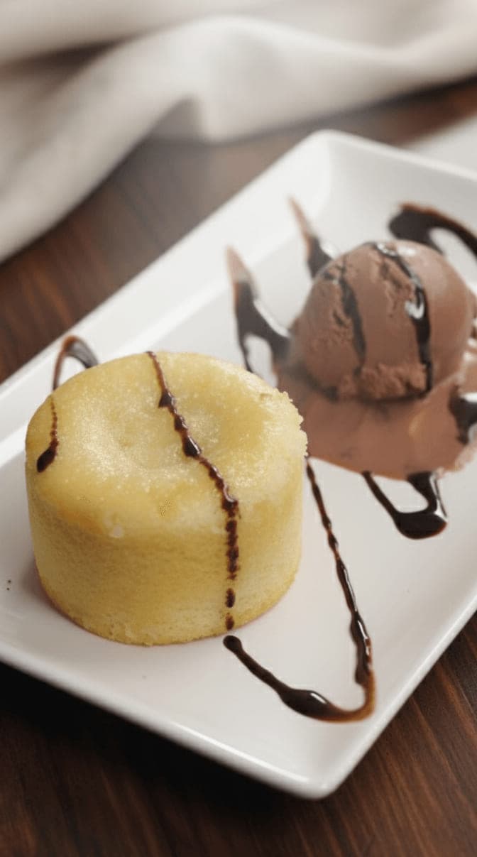 White chocolate coulant with a chocolate scoop