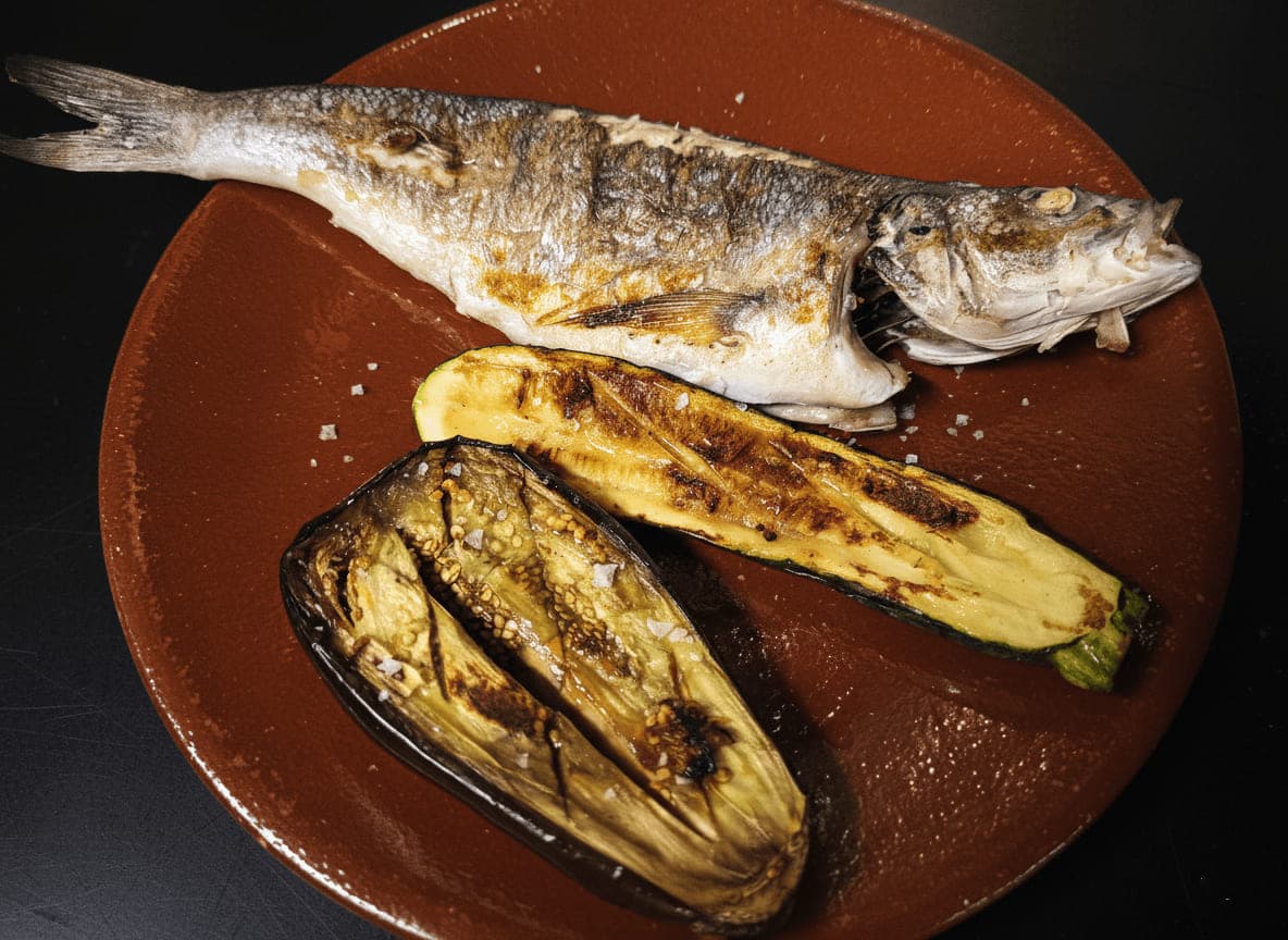 Char-grilled sea bass