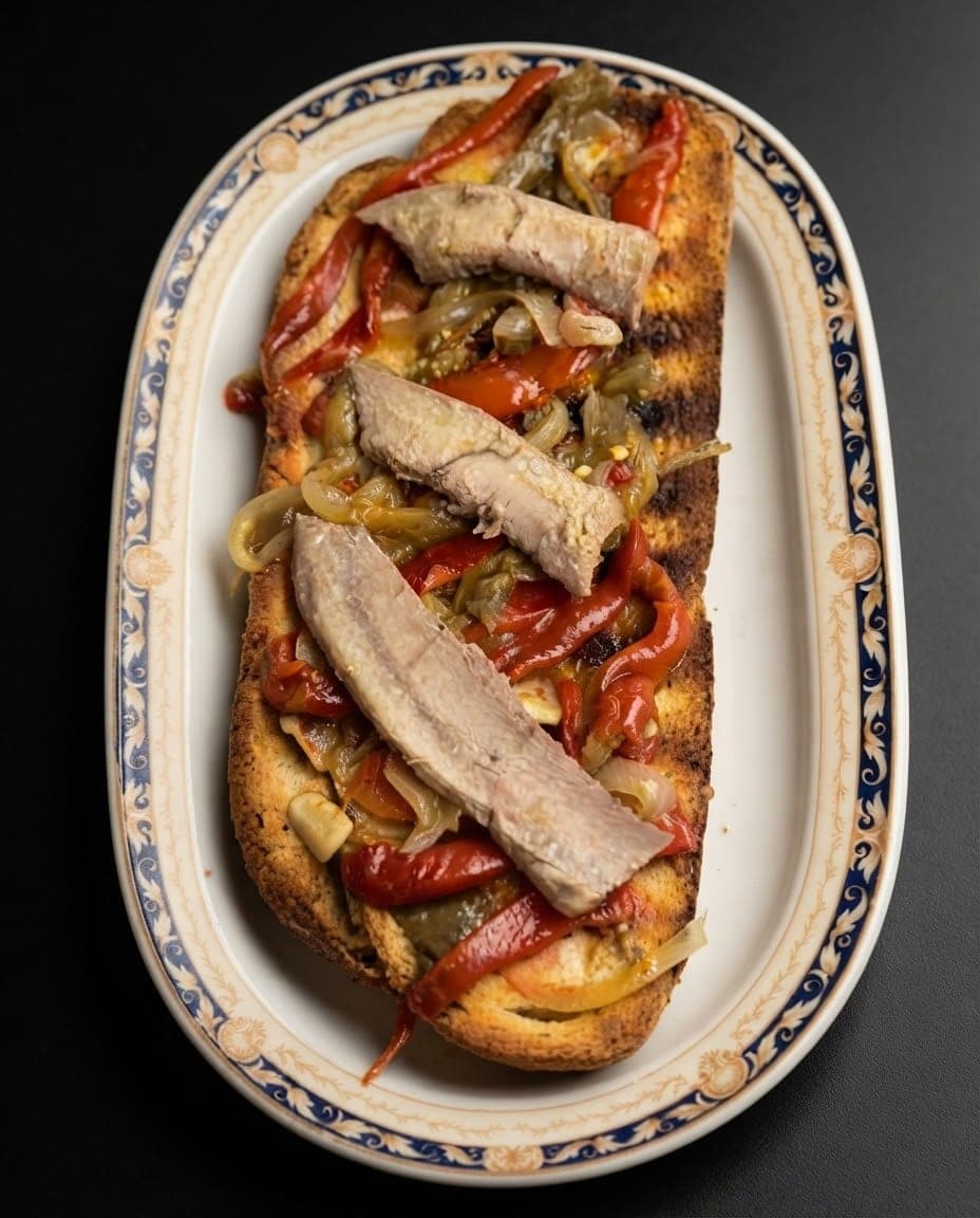 Tosta de escalivada con atún